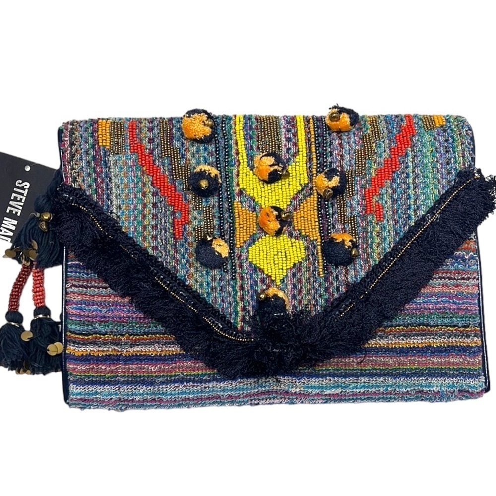 NWT Steve Madden Desert Luce Foldover Colorful Boho Large Knit Pennie Clutch